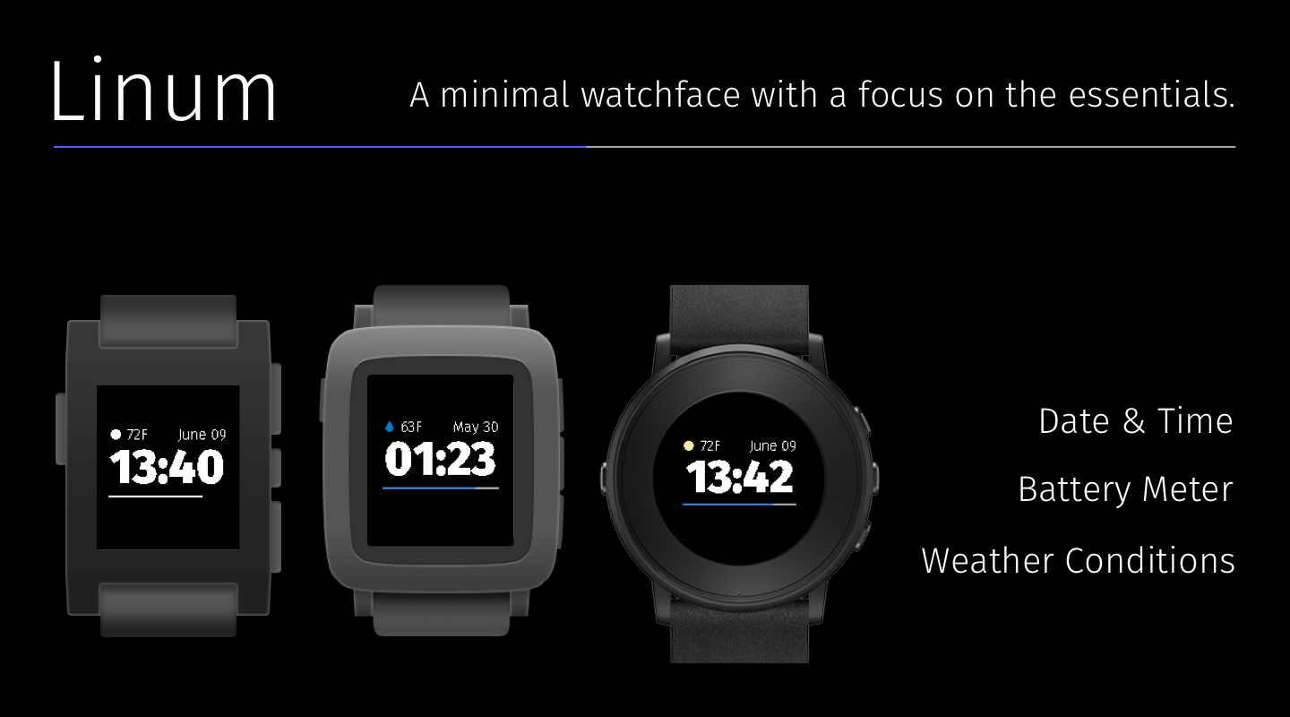 A promotional image displaying the watchface on various Pebble models.